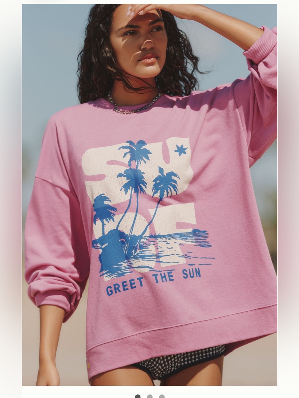 NWT Celandine at Anthropologie Printed Surf Crew-Neck Sweatshirt Pink Size S/M